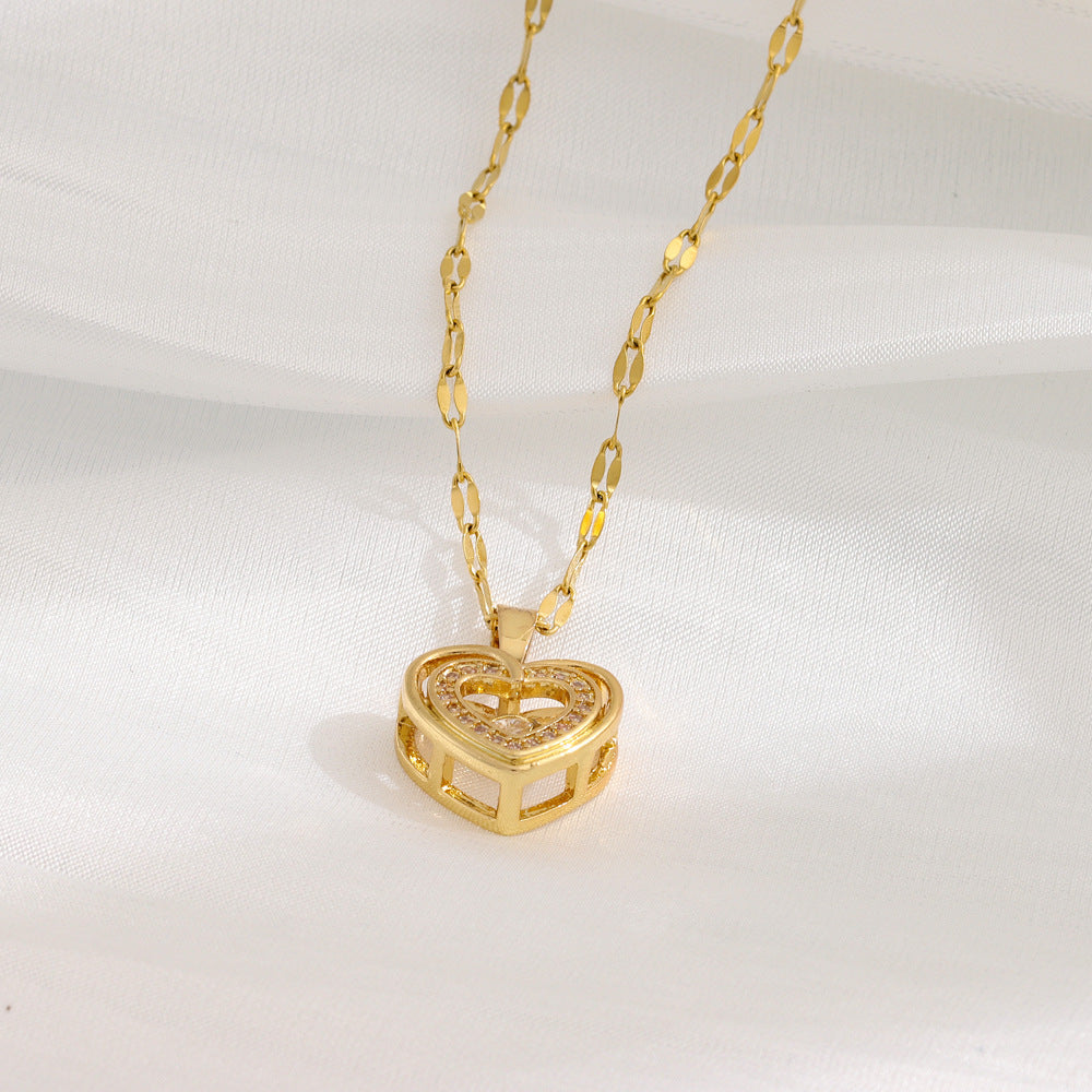 Double-Layer Love Necklace – Titanium Steel Pendant with Rhinestones | Fashion Jewelry Gift for Women